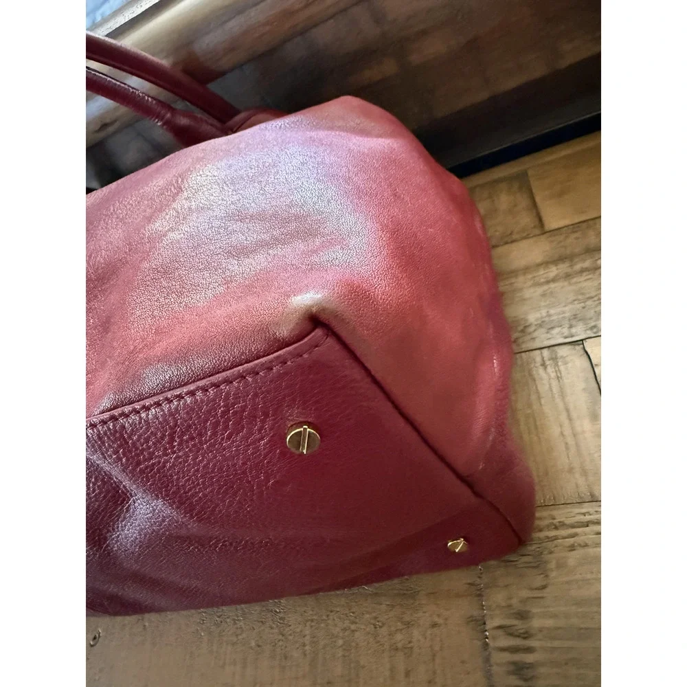 Tory Burch Tote Bag Women's Large Burgundy Leather Perforated Logo